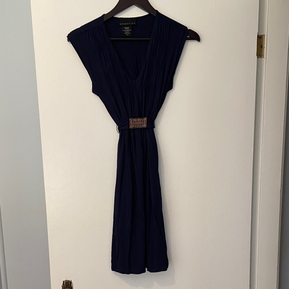 Attention Navy Midi Dress with Embellished Waist